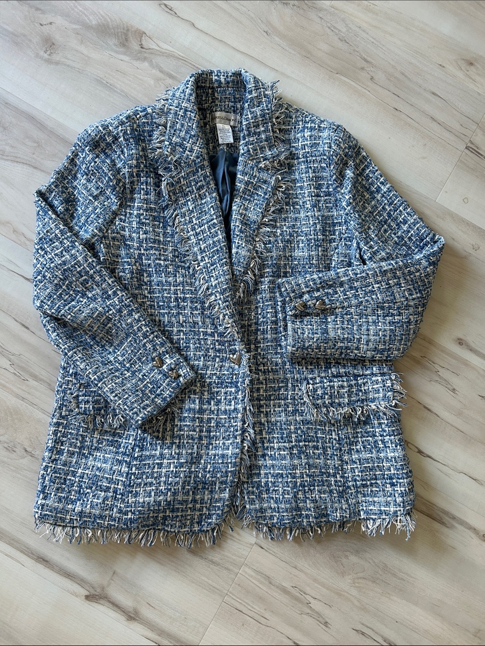 Draper’s & Damon’s Woven Fringe Tweed Blazer Jacket - Blue